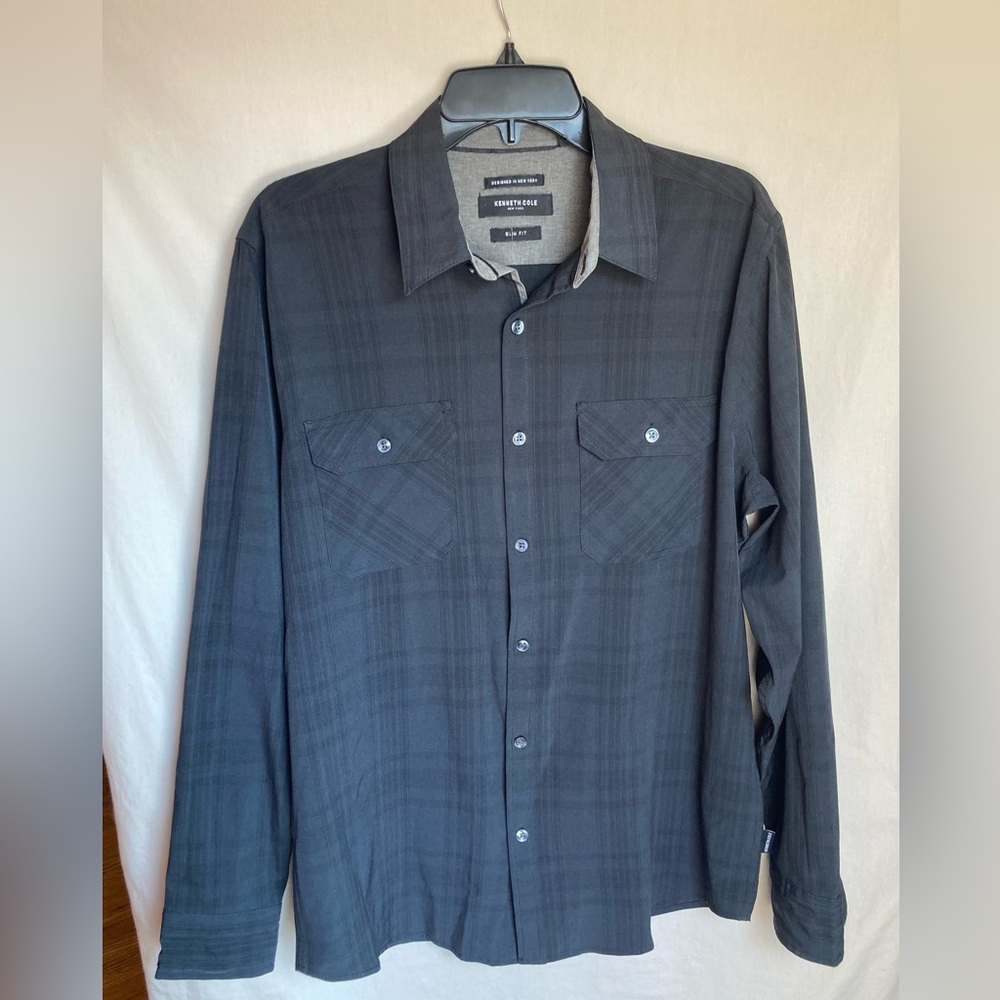 Kenneth Cole black slim fit black long sleeve button up size large